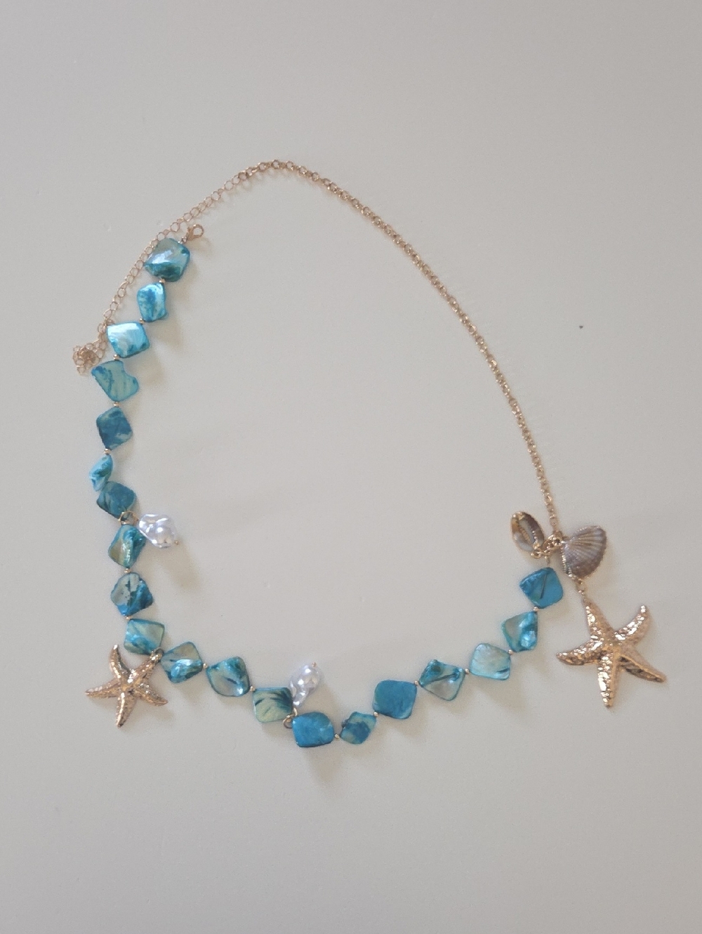 Gold-Tone Blue Shell Beaded Starfish Chain Belt